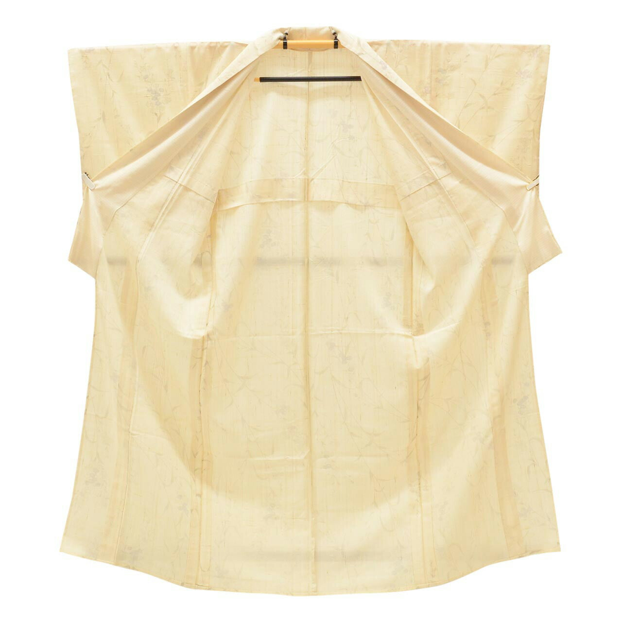 Vintage Japanese Kimono | Summer Mawata Tsumugi | Beige Silk | Botanical Floral | Petite Size S | Sustainable | uu1097b