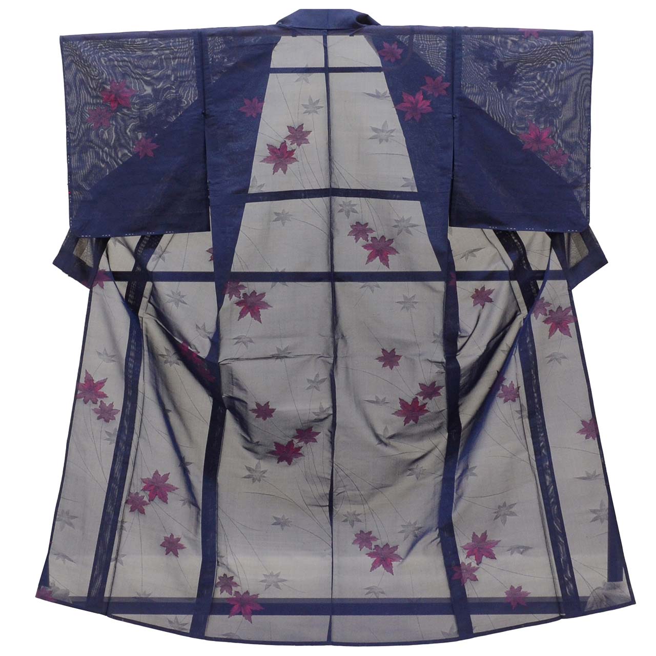 Vintage Japanese Kimono | Summer Komon | Navy Silk Sha | Autumn Maple Pattern | Size M | Sustainable | uu1098b