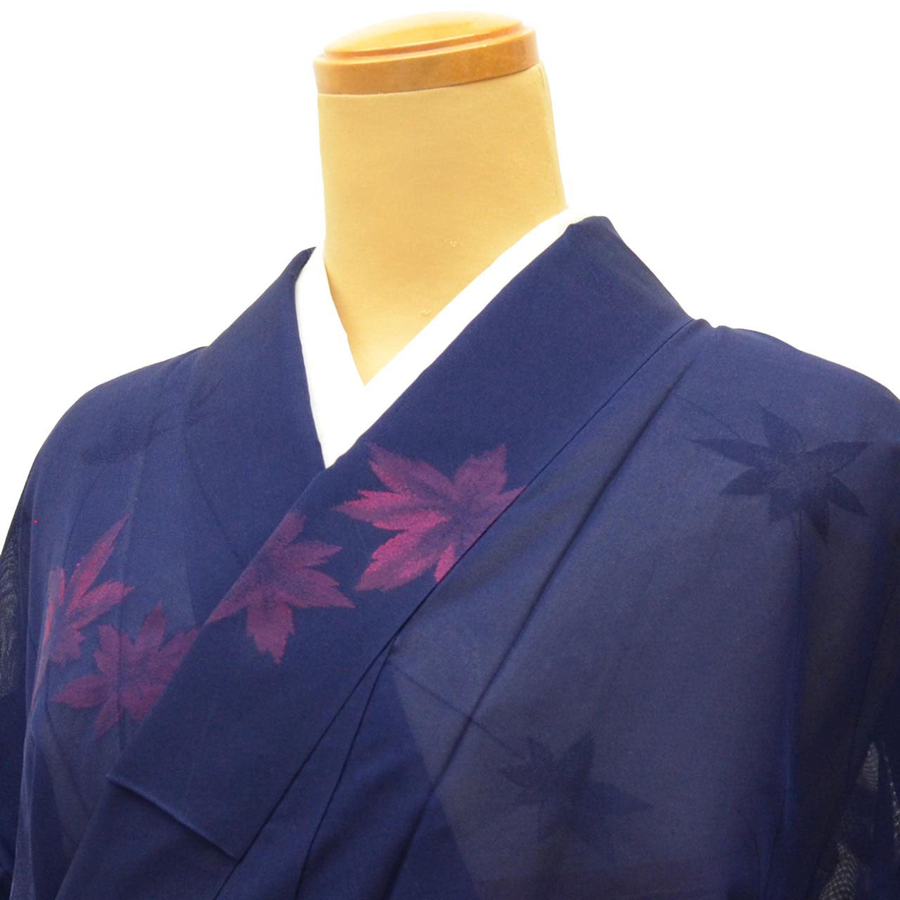 Vintage Japanese Kimono | Summer Komon | Navy Silk Sha | Autumn Maple Pattern | Size M | Sustainable | uu1098b