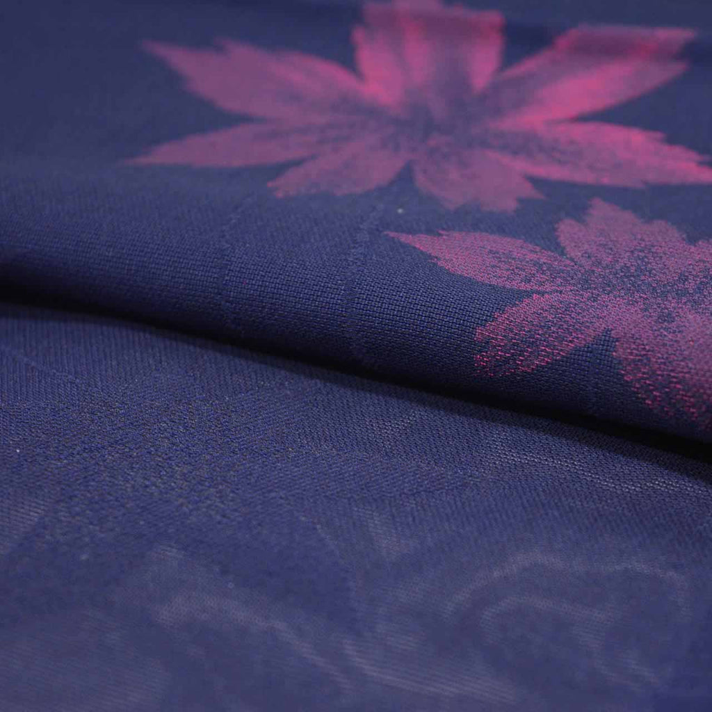 Vintage Japanese Kimono | Summer Komon | Navy Silk Sha | Autumn Maple Pattern | Size M | Sustainable | uu1098b