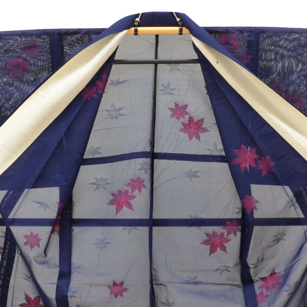 Vintage Japanese Kimono | Summer Komon | Navy Silk Sha | Autumn Maple Pattern | Size M | Sustainable | uu1098b