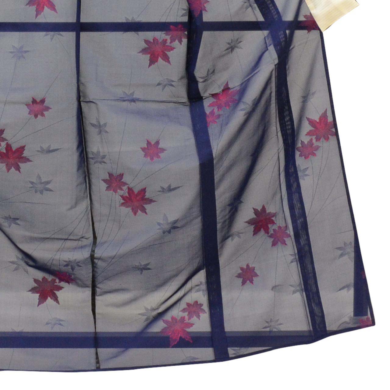 Vintage Japanese Kimono | Summer Komon | Navy Silk Sha | Autumn Maple Pattern | Size M | Sustainable | uu1098b