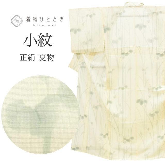 リサイクル着物 小紋 夏物 夏着物 正絹 仕立て上がり 裄65cm 身丈156.5cm M 白色系 あやめ文様 絽