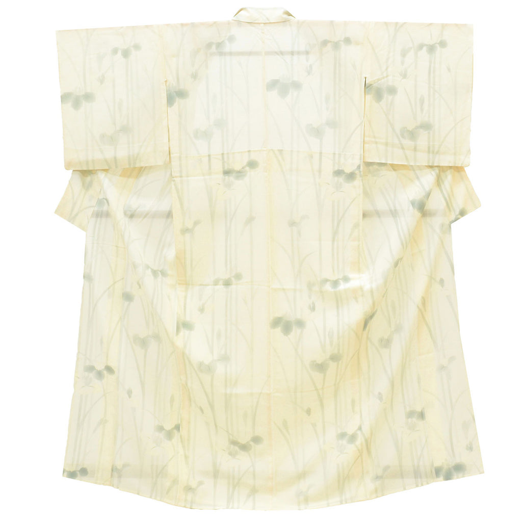 Vintage Japanese Kimono | Summer Komon | Cream Silk Ro | Iris Pattern | Size M | Sustainable | uu1102b