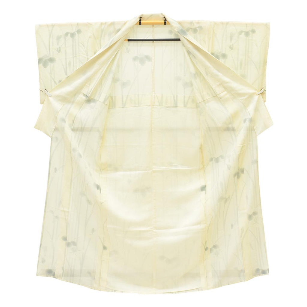 Vintage Japanese Kimono | Summer Komon | Cream Silk Ro | Iris Pattern | Size M | Sustainable | uu1102b