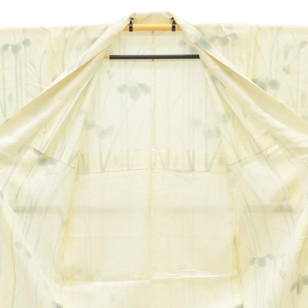 Vintage Japanese Kimono | Summer Komon | Cream Silk Ro | Iris Pattern | Size M | Sustainable | uu1102b
