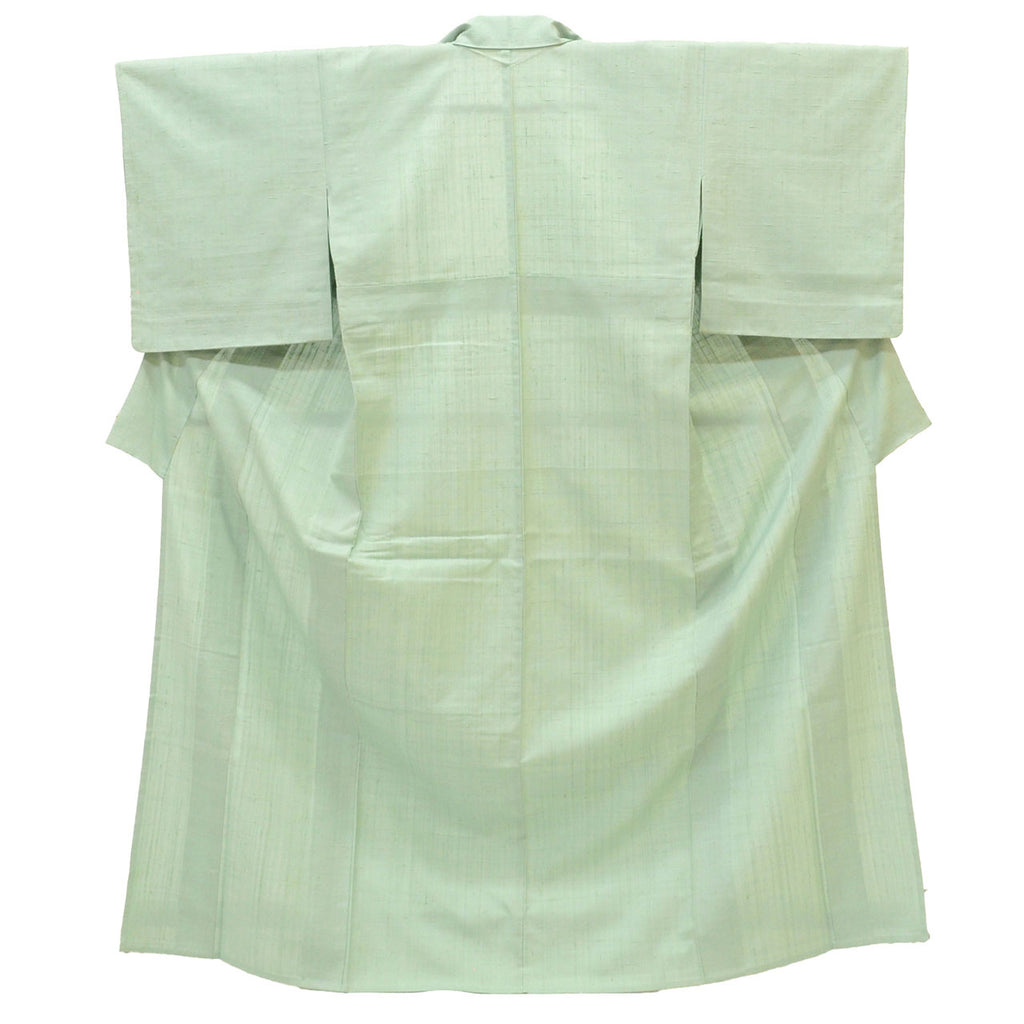 Vintage Japanese Kimono | Tsumugi | Green Silk | Solid | Unlined | Unused | Size M | Sustainable | uu1103b