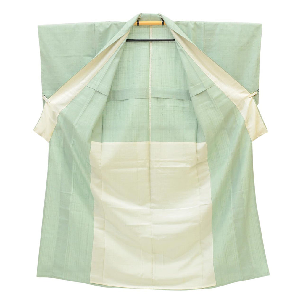 Vintage Japanese Kimono | Tsumugi | Green Silk | Solid | Unlined | Unused | Size M | Sustainable | uu1103b