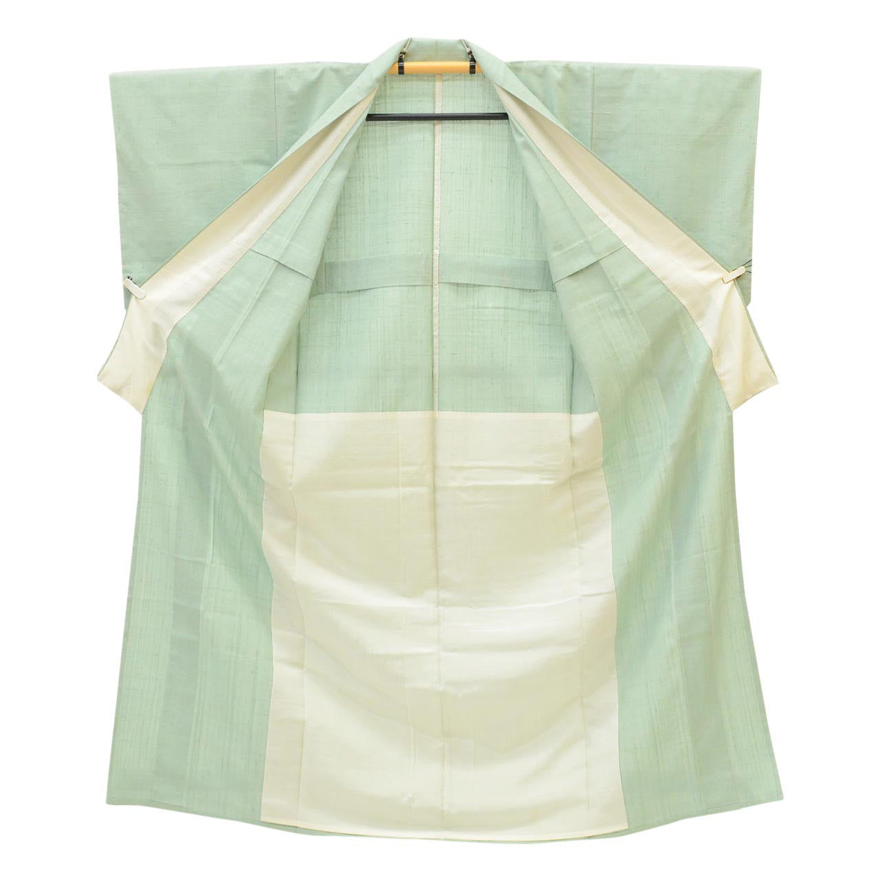 Vintage Japanese Kimono | Tsumugi | Green Silk | Solid | Unlined | Unused | Size M | Sustainable | uu1103b