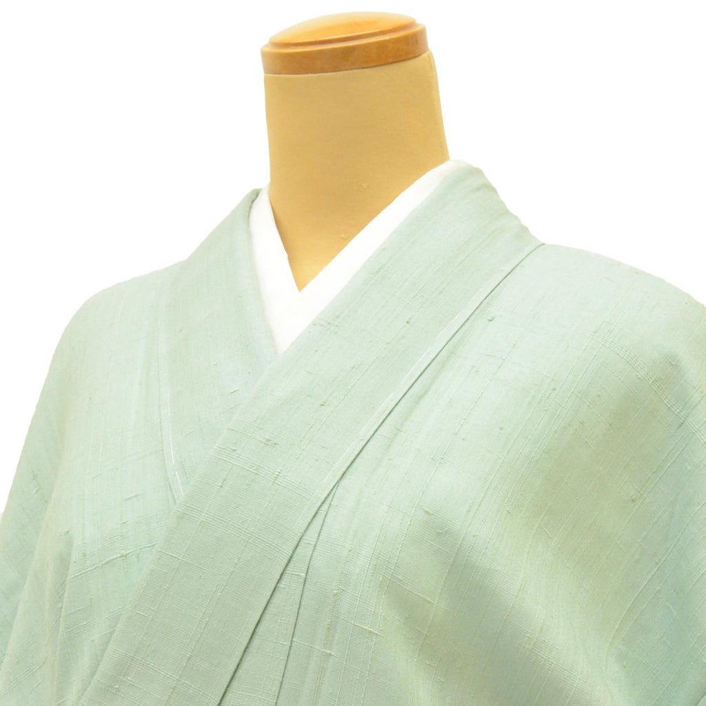 Vintage Japanese Kimono | Tsumugi | Green Silk | Solid | Unlined | Unused | Size M | Sustainable | uu1103b