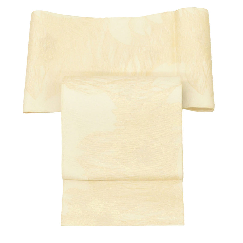 Vintage Japanese Obi | Summer Fukuro Obi | Cream Silk Ro | Botanical Floral | Gold Thread | Excellent | Sustainable | uu1106b