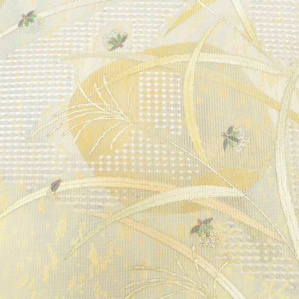 Vintage Japanese Obi | Summer Fukuro Obi | Gray Mixed Weave Ro | Pampas Grass Firefly | Hikihaku Gold Thread | Sustainable | uu1112b