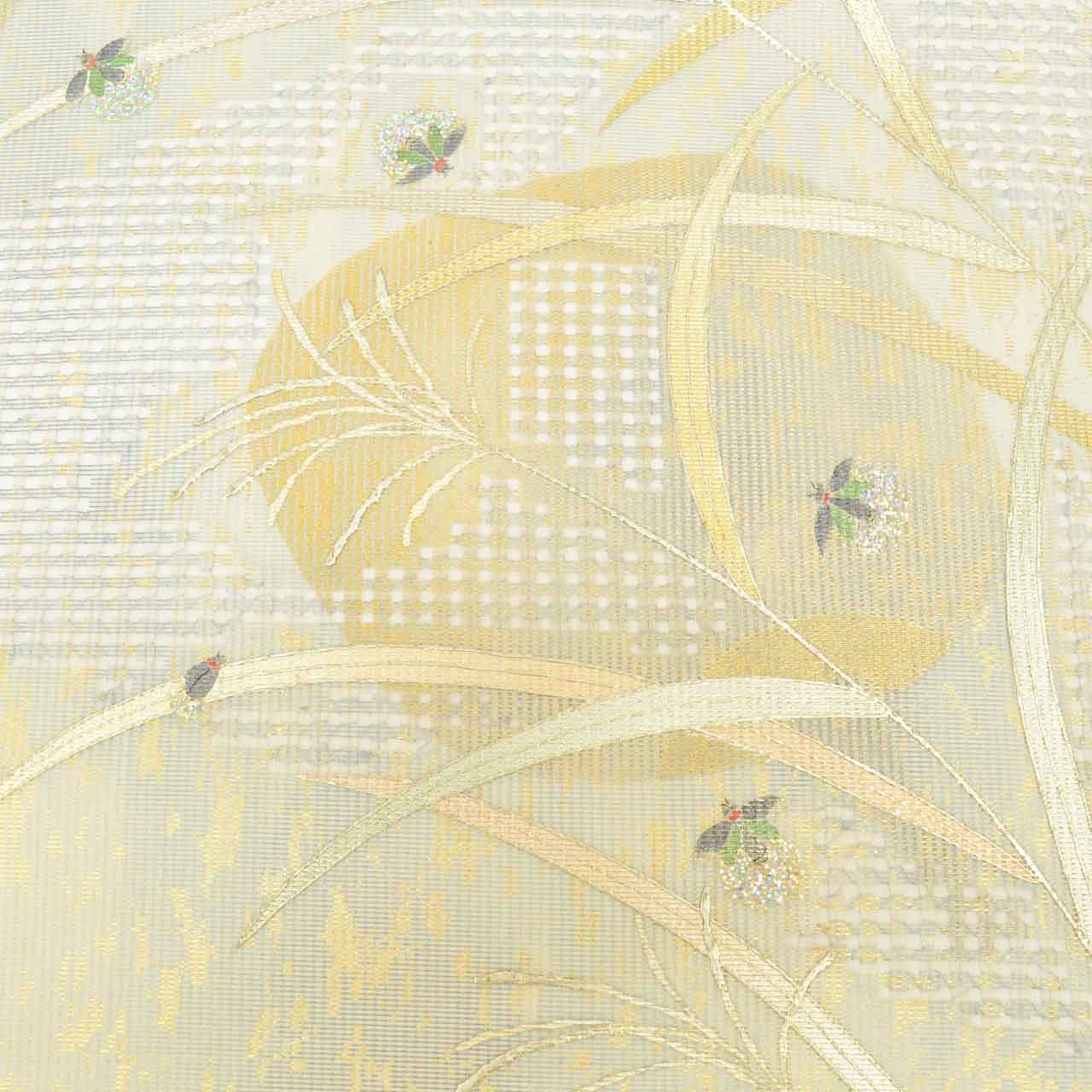 Vintage Japanese Obi | Summer Fukuro Obi | Gray Mixed Weave Ro | Pampas Grass Firefly | Hikihaku Gold Thread | Sustainable | uu1112b