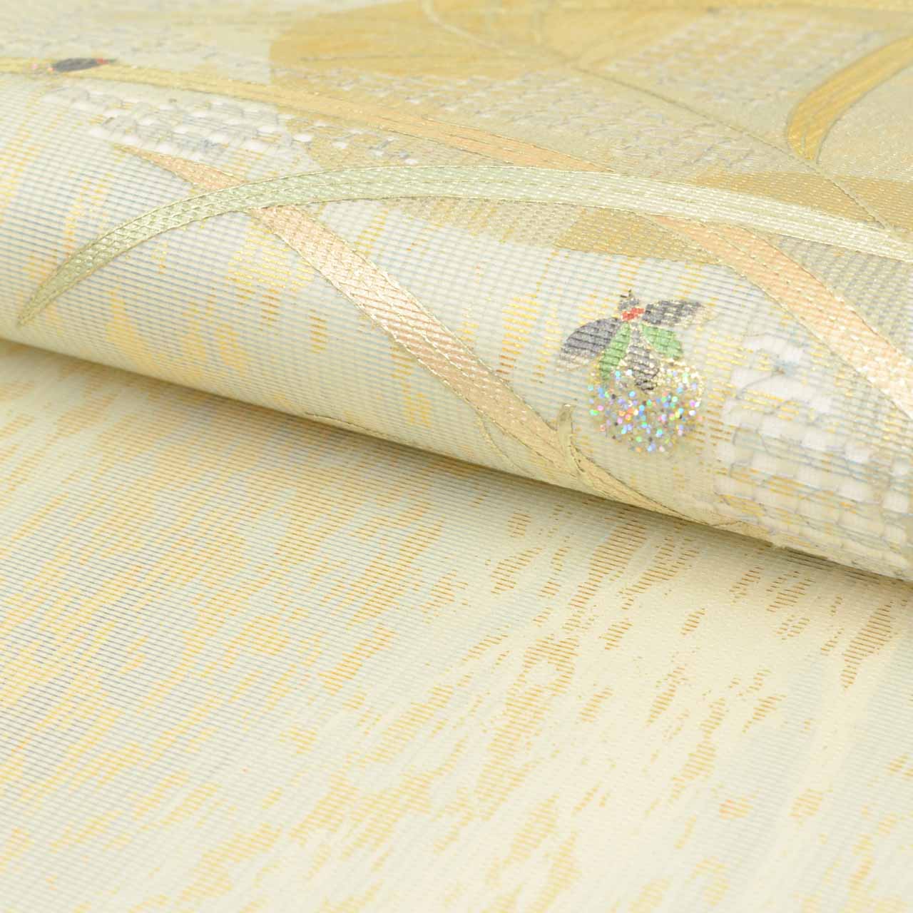 Vintage Japanese Obi | Summer Fukuro Obi | Gray Mixed Weave Ro | Pampas Grass Firefly | Hikihaku Gold Thread | Sustainable | uu1112b