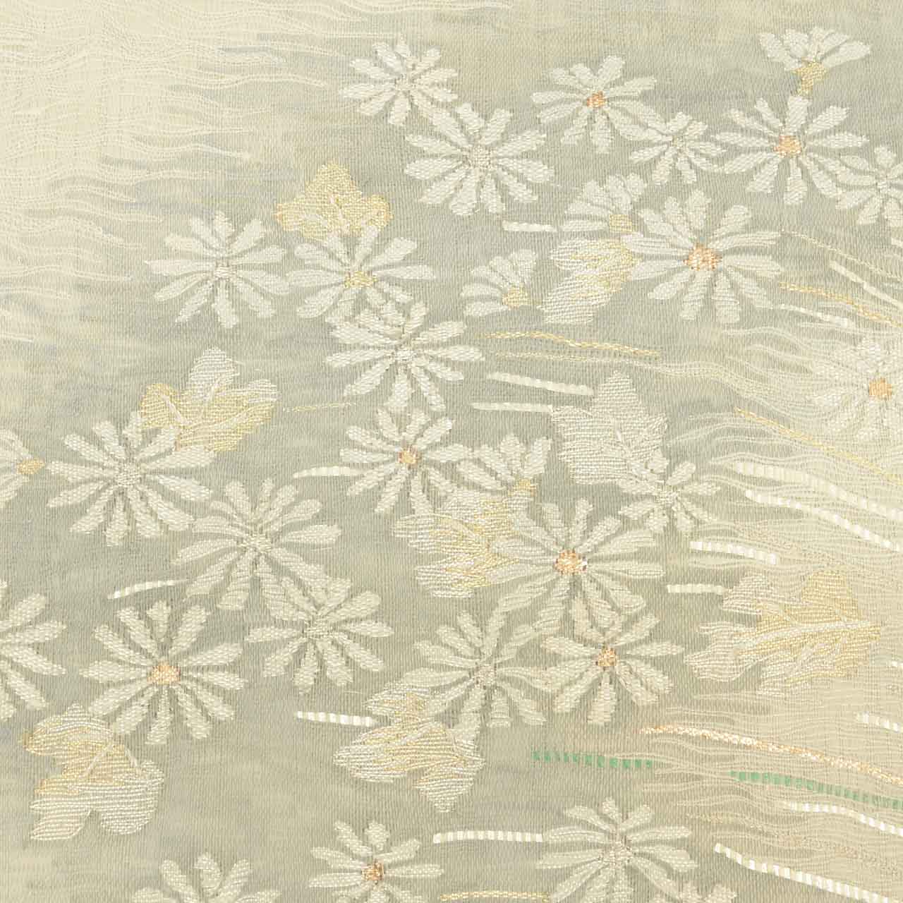 Vintage Japanese Obi | Summer Fukuro Obi | White Silk Sha | Floral | Gold Thread | Otaiko | Sustainable | uu1113b