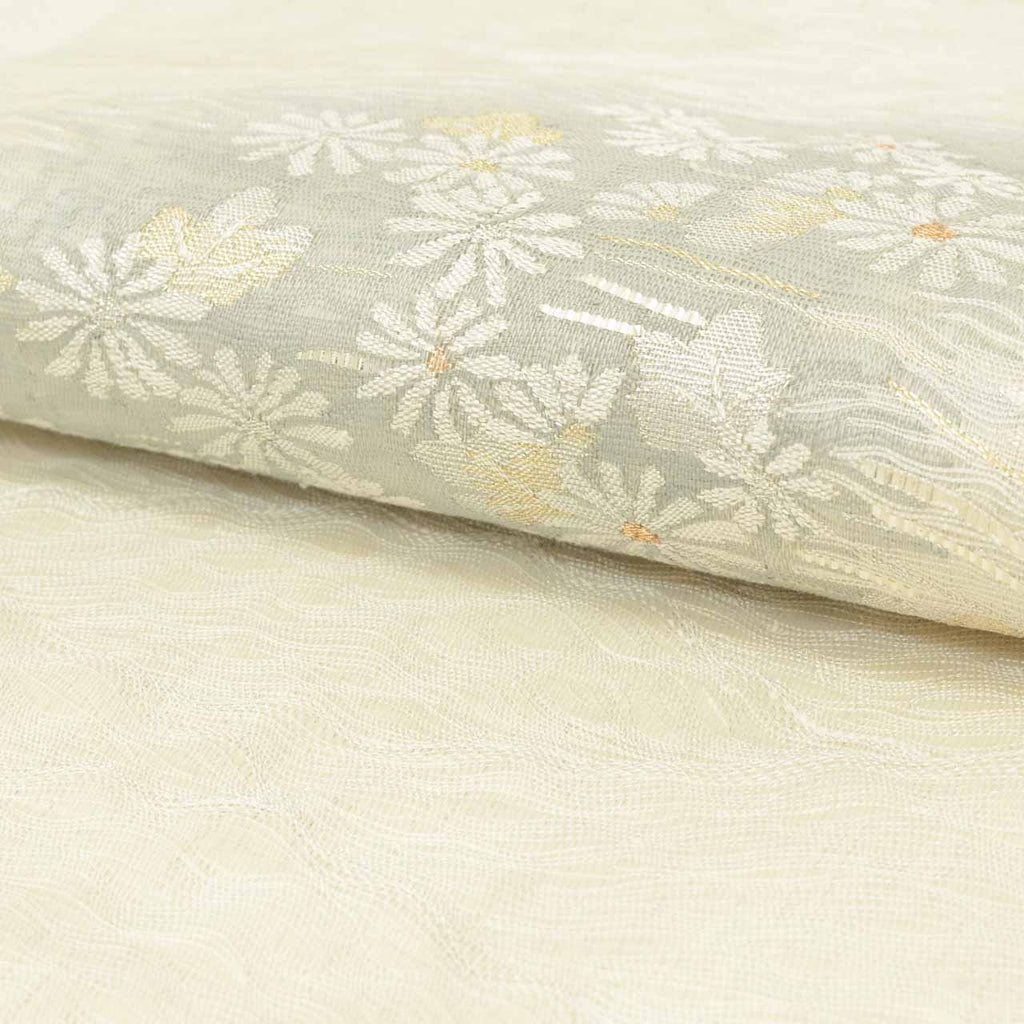 Vintage Japanese Obi | Summer Fukuro Obi | White Silk Sha | Floral | Gold Thread | Otaiko | Sustainable | uu1113b