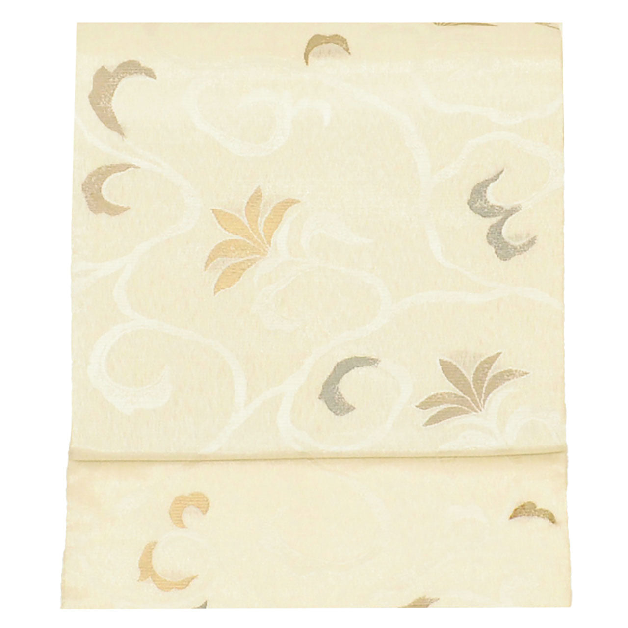 Vintage Japanese Obi | Summer Fukuro Obi | White Mixed Weave | Arabesque | Gold Thread | Excellent | Sustainable | uu1116b