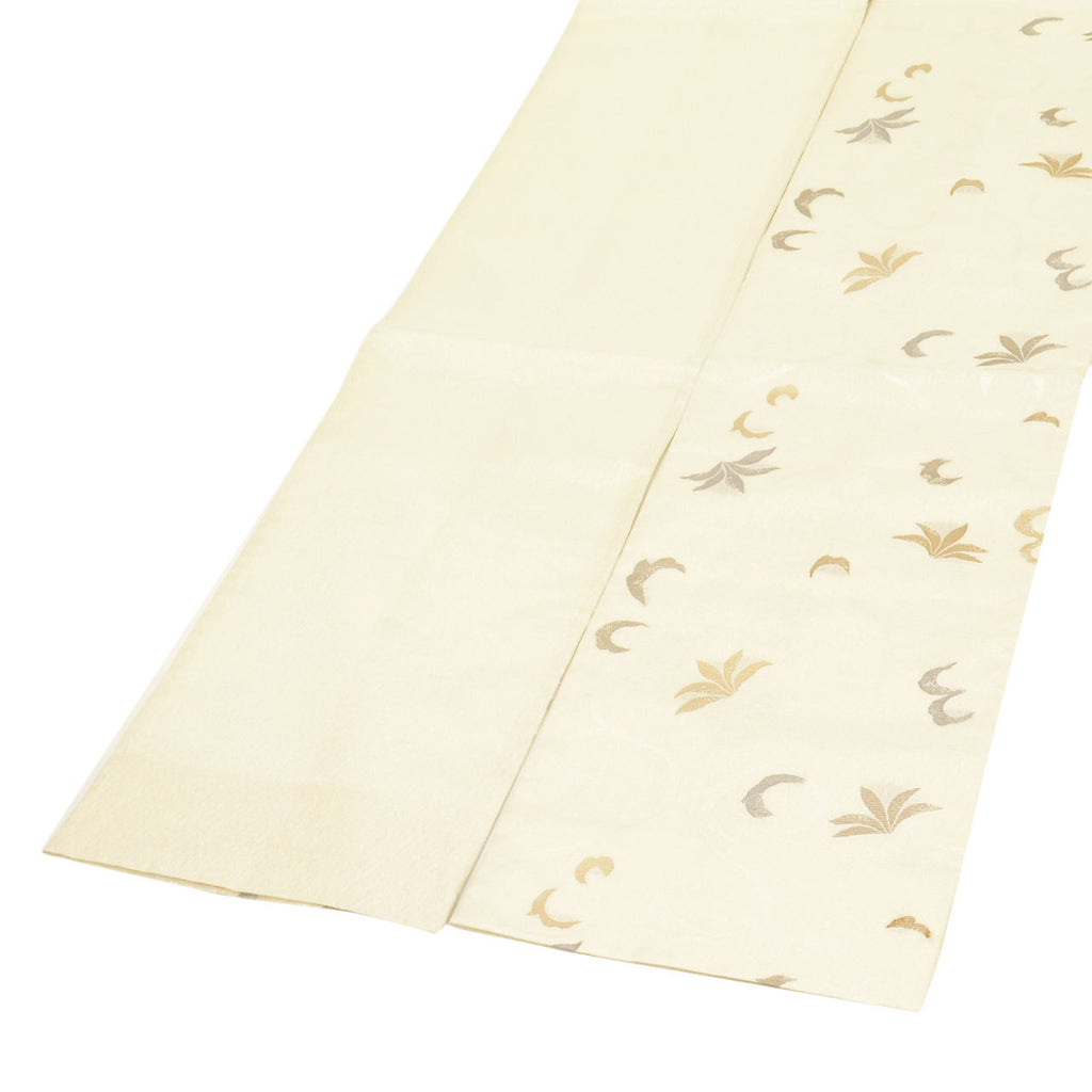 Vintage Japanese Obi | Summer Fukuro Obi | White Mixed Weave | Arabesque | Gold Thread | Excellent | Sustainable | uu1116b