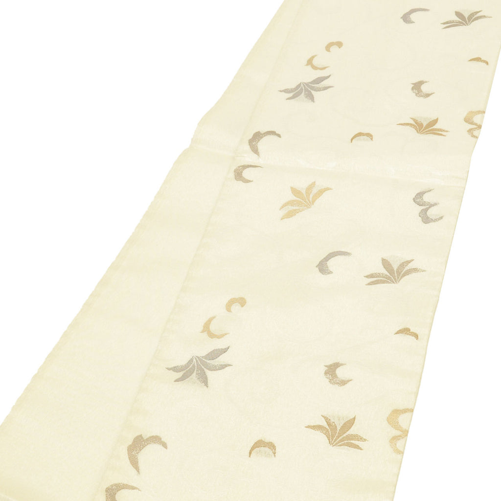 Vintage Japanese Obi | Summer Fukuro Obi | White Mixed Weave | Arabesque | Gold Thread | Excellent | Sustainable | uu1116b