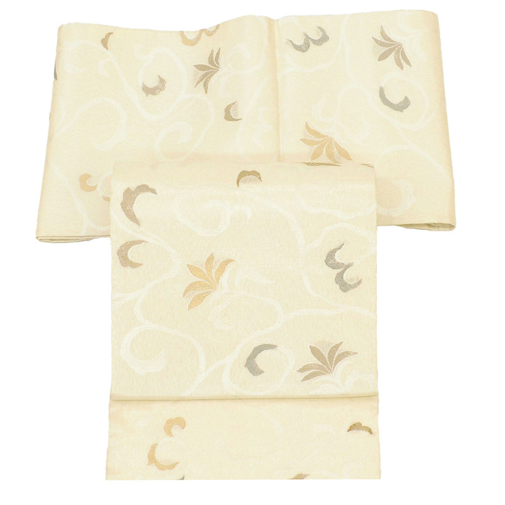 Vintage Japanese Obi | Summer Fukuro Obi | White Mixed Weave | Arabesque | Gold Thread | Excellent | Sustainable | uu1116b
