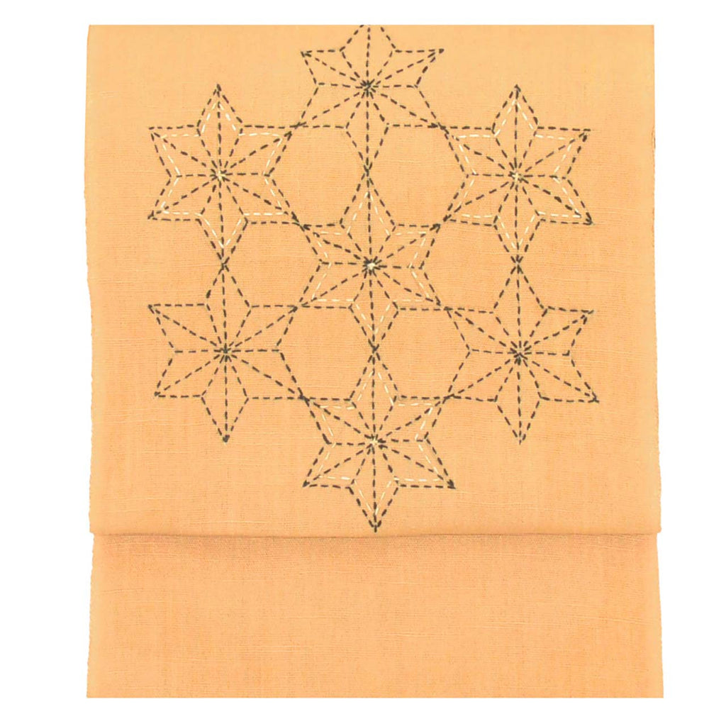 Vintage Japanese Obi | Summer Nagoya Obi | Brown Linen | Hemp Leaf Sashiko | Eight-sun | Sustainable | uu1119b
