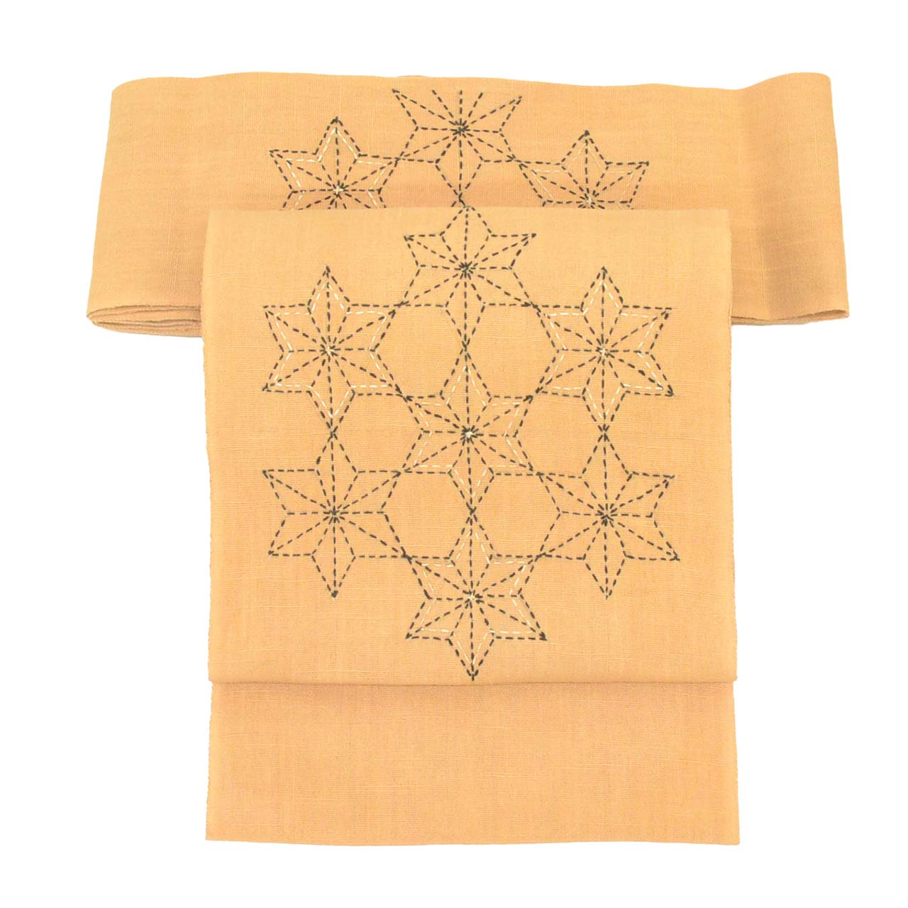 Vintage Japanese Obi | Summer Nagoya Obi | Brown Linen | Hemp Leaf Sashiko | Eight-sun | Sustainable | uu1119b