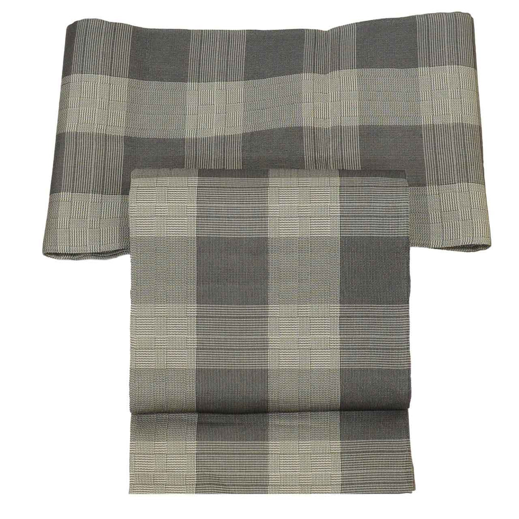Vintage Japanese Obi | Summer Sha-re Fukuro Obi | Gray Silk | Lattice Pattern | Nishijin Certified | Sustainable | uu1120b