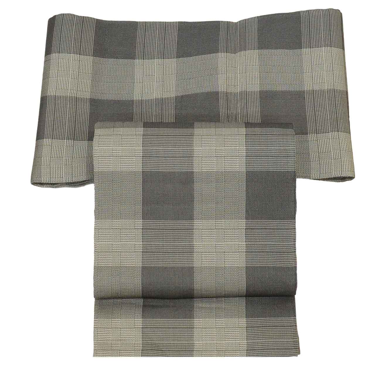 Vintage Japanese Obi | Summer Sha-re Fukuro Obi | Gray Silk | Lattice Pattern | Nishijin Certified | Sustainable | uu1120b
