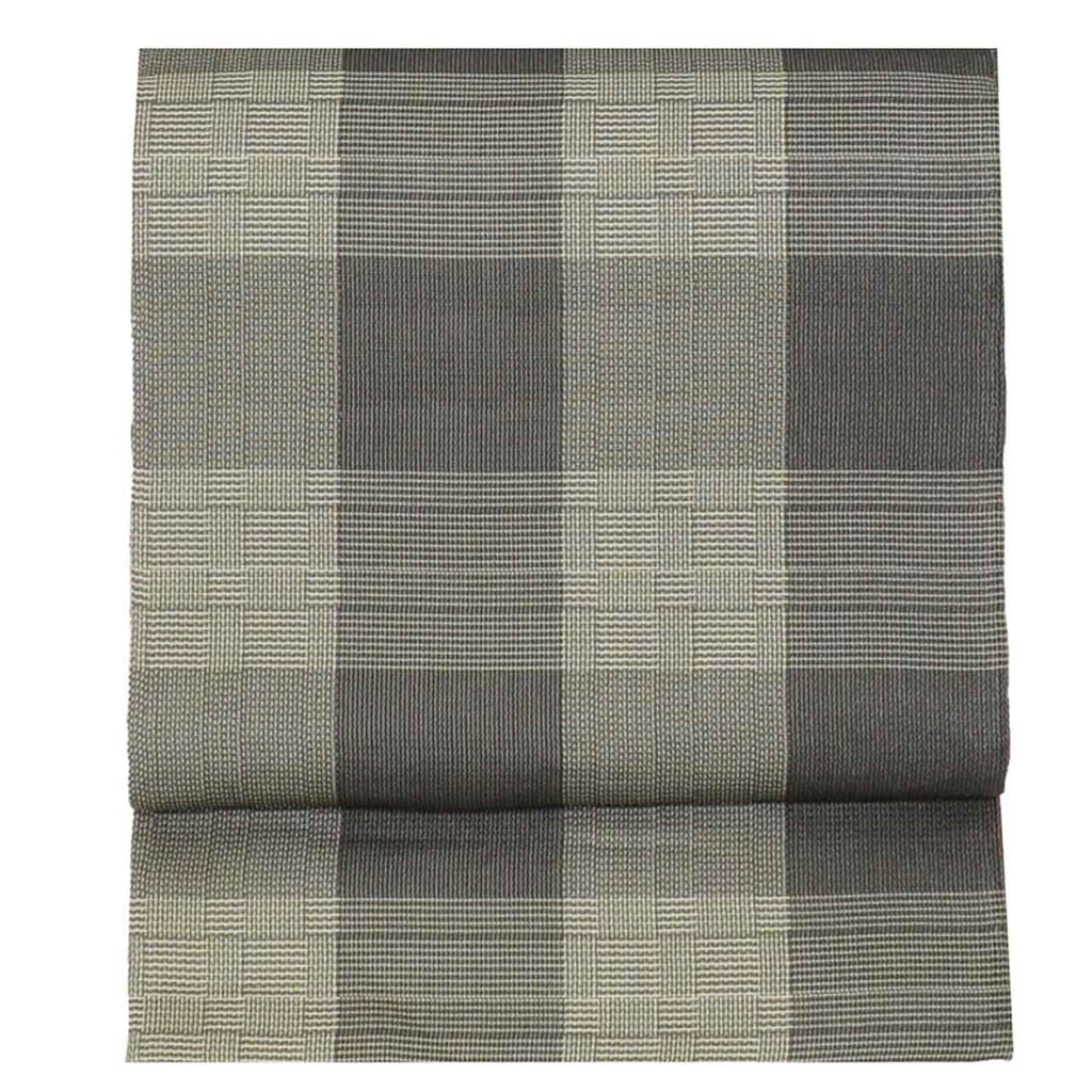 Vintage Japanese Obi | Summer Sha-re Fukuro Obi | Gray Silk | Lattice Pattern | Nishijin Certified | Sustainable | uu1120b