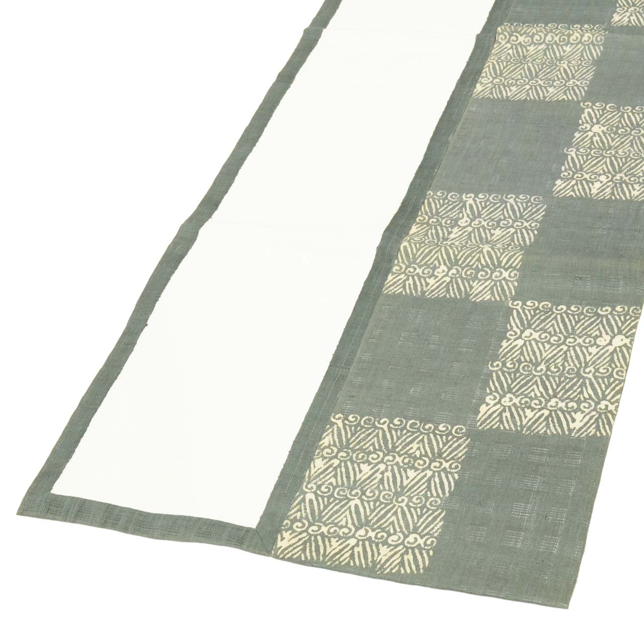 Vintage Japanese Obi | Summer Nagoya Obi | Gray Linen | Lattice Geometric | Tsumugi Style | Sustainable | uu1123b