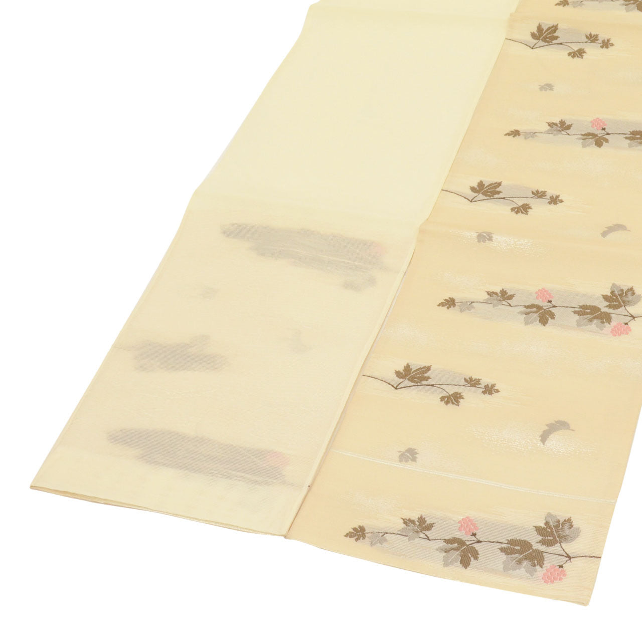 Vintage Japanese Obi | Summer Kyo-bukuro Obi | Beige Synthetic Ro | Grape Pattern | Silver Thread | Sustainable | uu1129b