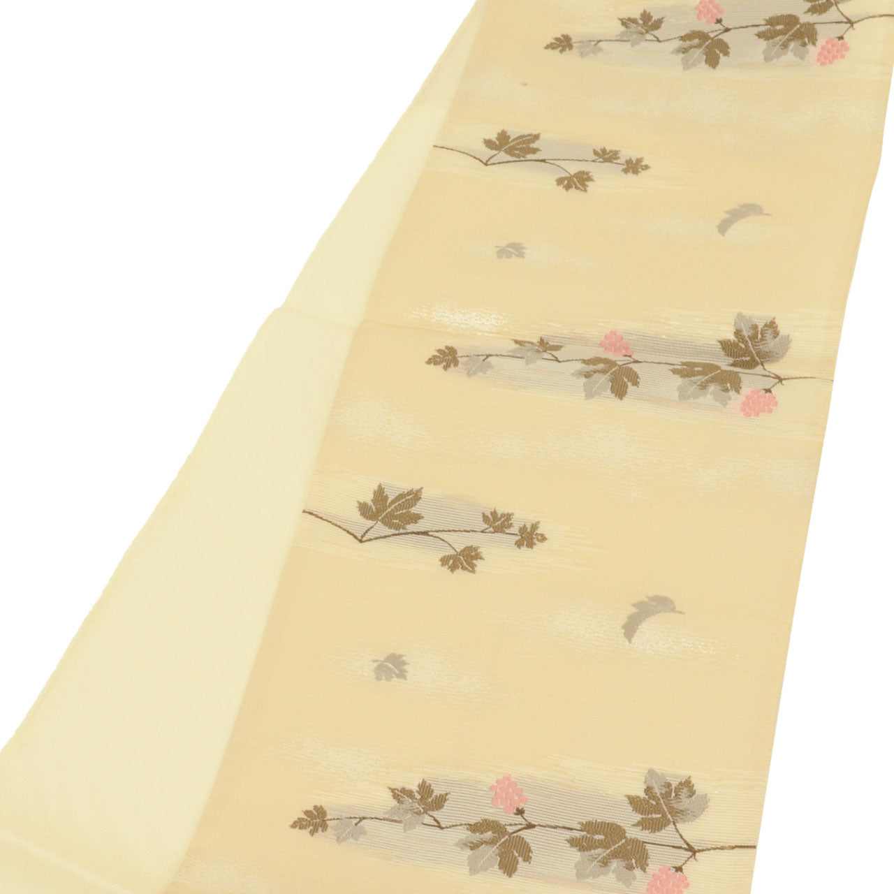 Vintage Japanese Obi | Summer Kyo-bukuro Obi | Beige Synthetic Ro | Grape Pattern | Silver Thread | Sustainable | uu1129b