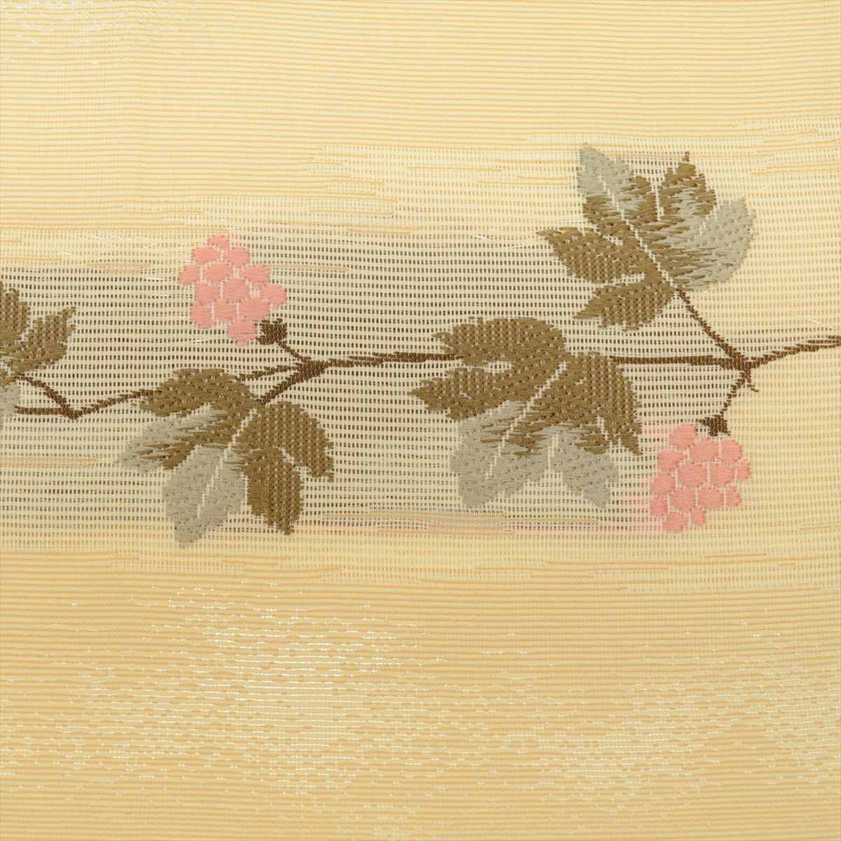 Vintage Japanese Obi | Summer Kyo-bukuro Obi | Beige Synthetic Ro | Grape Pattern | Silver Thread | Sustainable | uu1129b