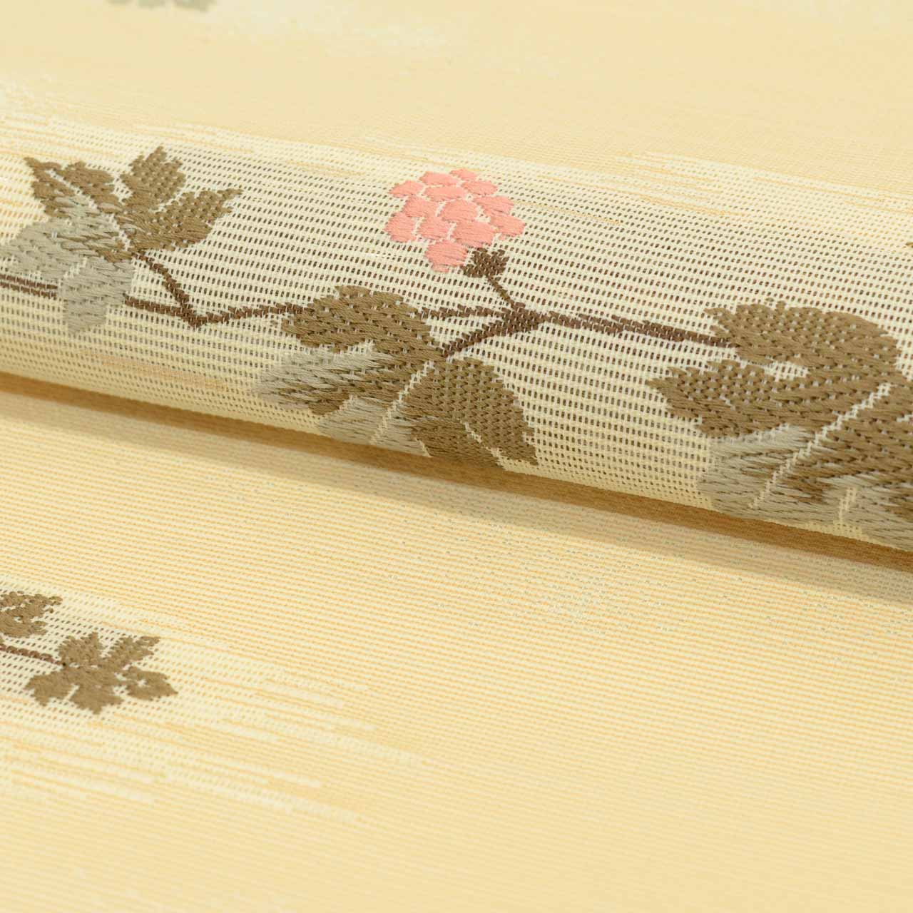 Vintage Japanese Obi | Summer Kyo-bukuro Obi | Beige Synthetic Ro | Grape Pattern | Silver Thread | Sustainable | uu1129b