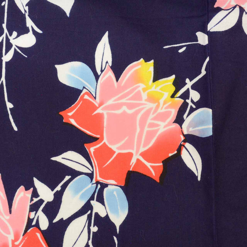 Vintage Japanese Yukata | Women's Yukata | Navy Cotton | Rose Pattern | Koma-ji Chuzome | Size M | Sustainable | uu1154b