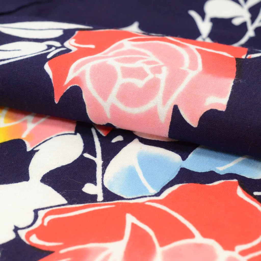 Vintage Japanese Yukata | Women's Yukata | Navy Cotton | Rose Pattern | Koma-ji Chuzome | Size M | Sustainable | uu1154b