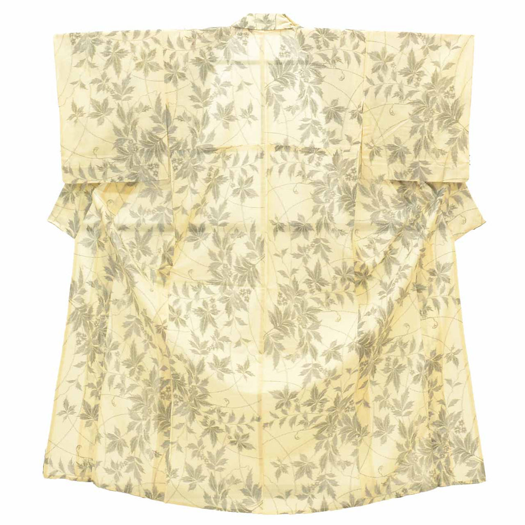 Vintage Japanese Kimono | Summer Komon | Beige Mixed Weave | Botanical Pattern | Tsumugi Style | Petite Size S | Sustainable | uu1166b