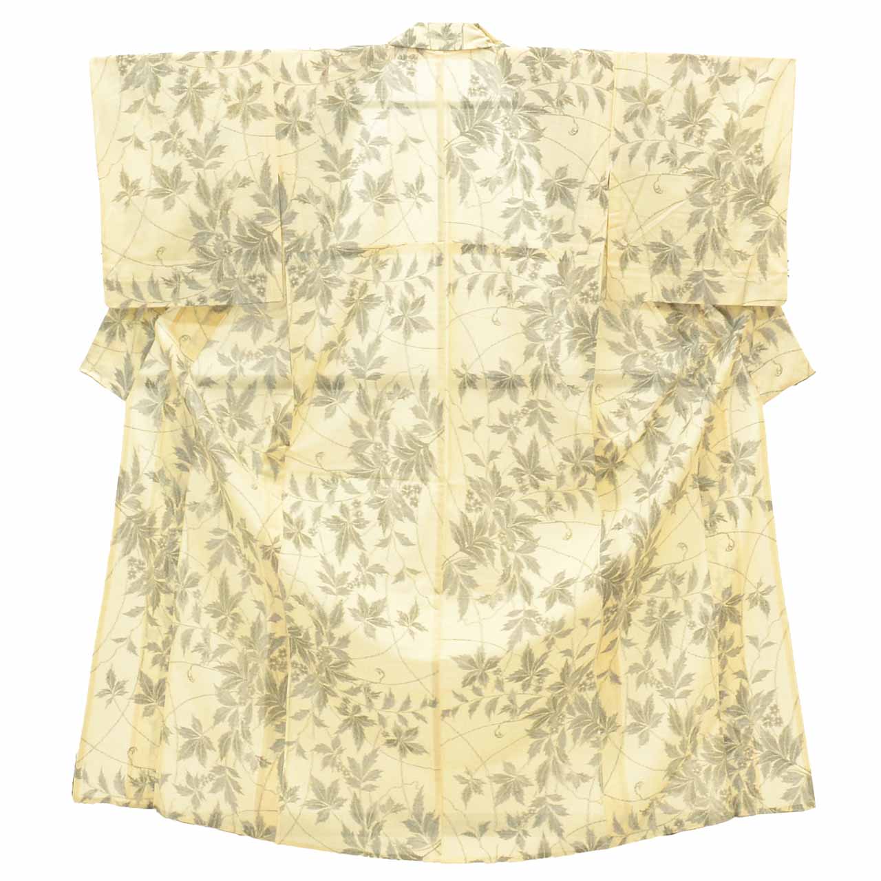 Vintage Japanese Kimono | Summer Komon | Beige Mixed Weave | Botanical Pattern | Tsumugi Style | Petite Size S | Sustainable | uu1166b