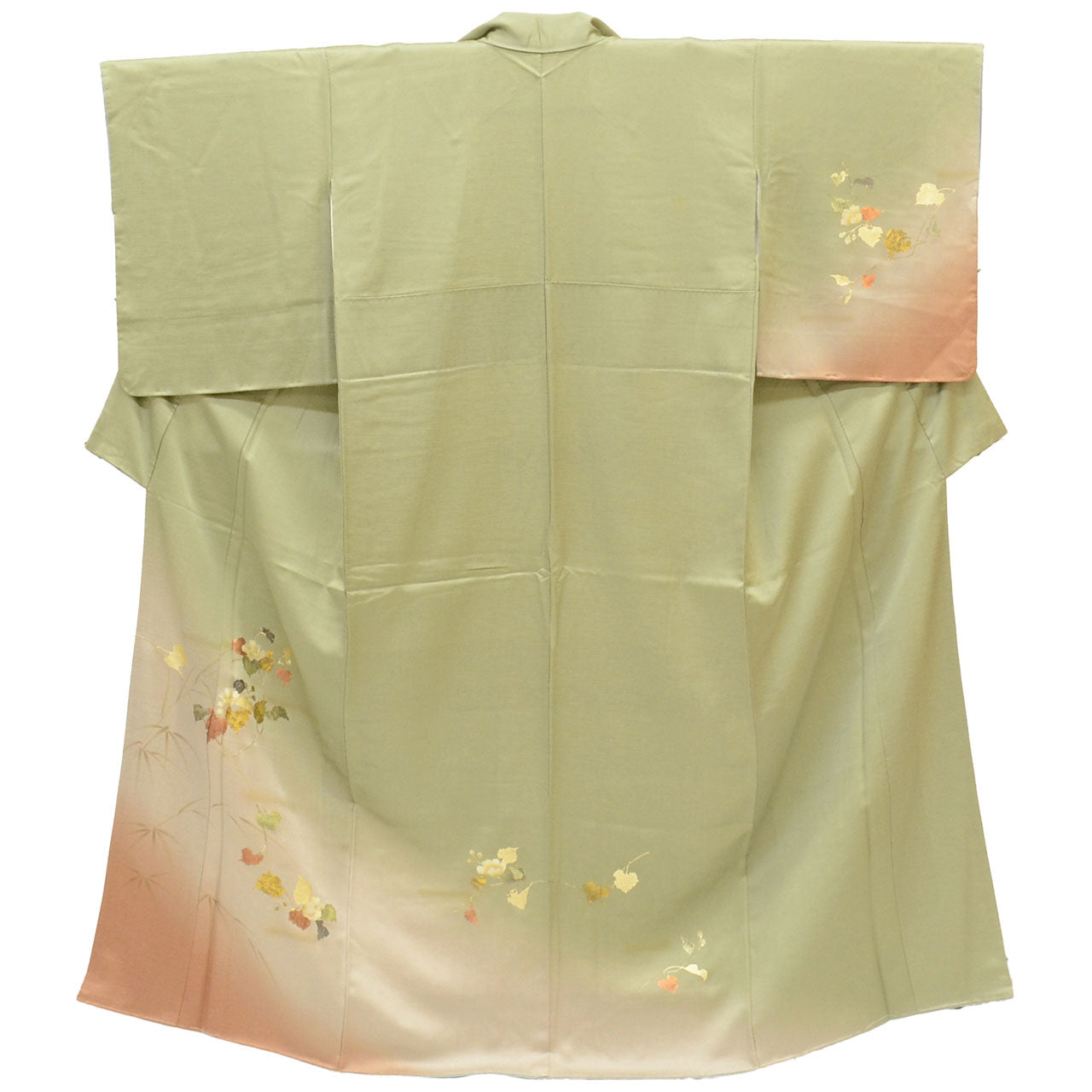 Vintage Japanese Kimono | Tsukesage | Green Silk | Botanical | Gold Foil | Petite Size S | Sustainable | uu1177b