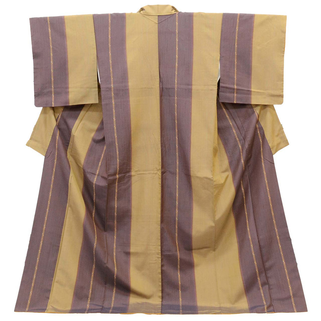 Vintage Japanese Kimono | Tsumugi | Brown Purple Silk | Stripe Pattern | Tall Size LL | Sustainable | uu1180b