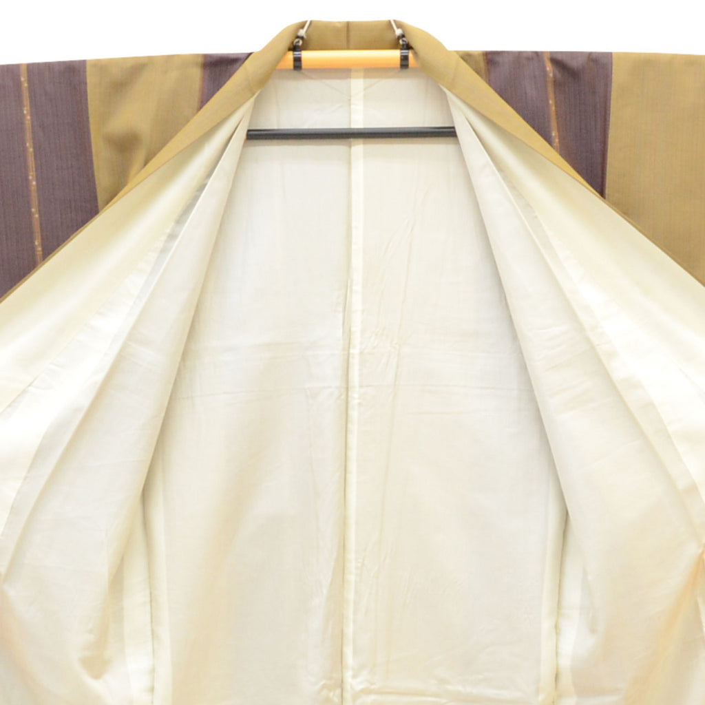 Vintage Japanese Kimono | Tsumugi | Brown Purple Silk | Stripe Pattern | Tall Size LL | Sustainable | uu1180b