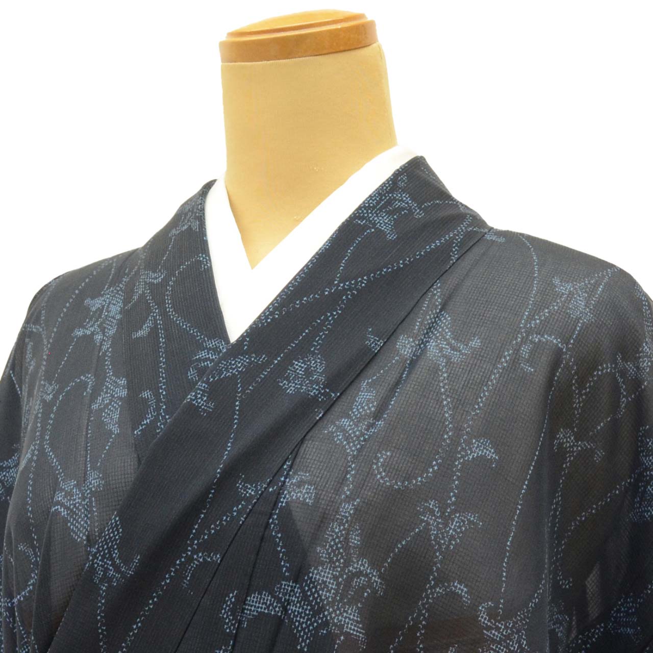 Vintage Japanese Kimono | Summer Komon | Black Synthetic Ro | Floral Arabesque | Washable | Excellent | Size L | Sustainable | uu1189b