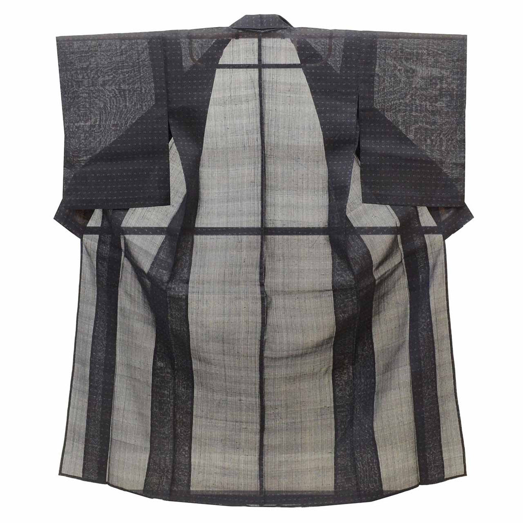 Vintage Japanese Kimono | Summer Tsumugi | Black Silk | Kasuri Pattern | Unlined | Petite Size S | Sustainable | uu1190b