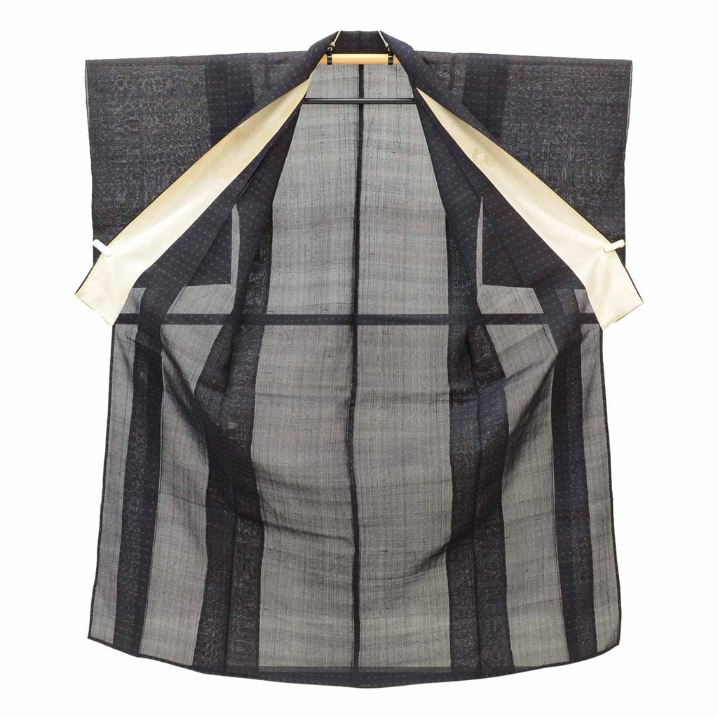 Vintage Japanese Kimono | Summer Tsumugi | Black Silk | Kasuri Pattern | Unlined | Petite Size S | Sustainable | uu1190b
