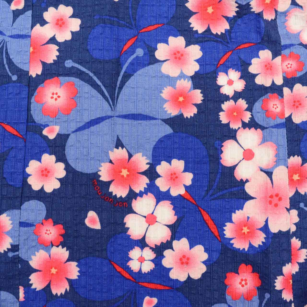 [Used] Children's Yukata (Girls') with Heiko Obi (Sash) Set, Cotton, Recycled Yukata, Kids Size 100, Navy Blue with Floral and Butterfly Pattern, Moujonjon uu1202b 