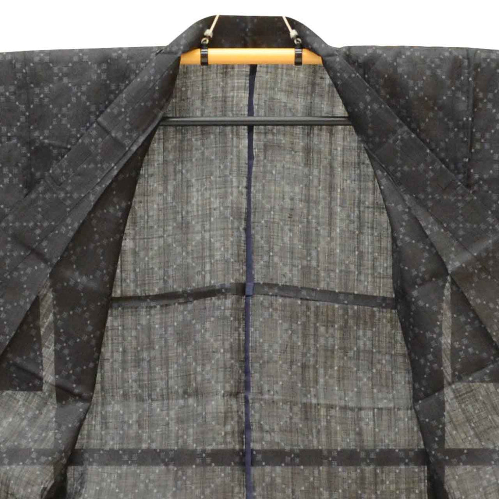 Vintage Japanese Kimono | Miyako Jofu | Black Linen | Kasuri Pattern | Antique | UNESCO Designated | Petite Size S | Sustainable | uu1209b