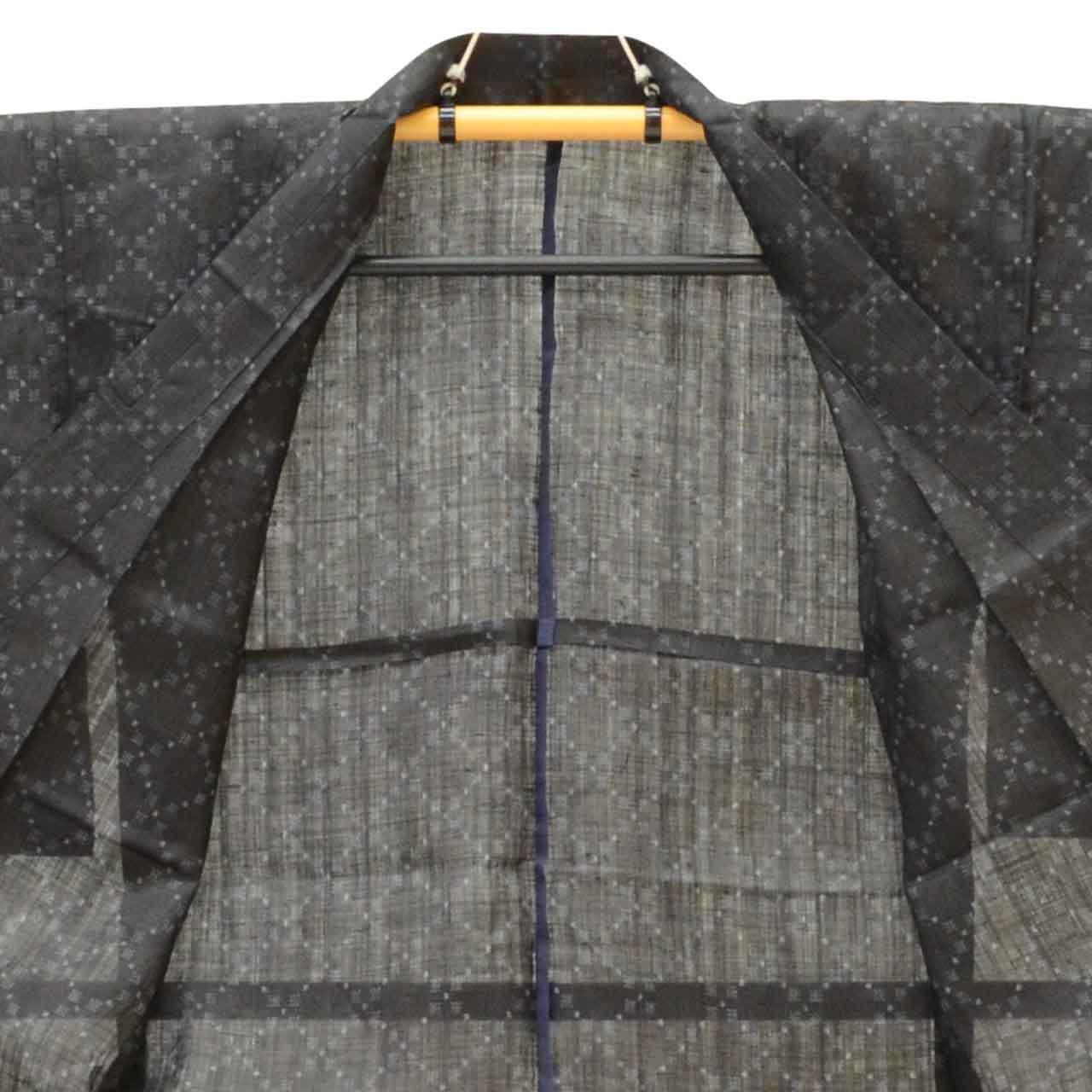 Vintage Japanese Kimono | Miyako Jofu | Black Linen | Kasuri Pattern | Antique | UNESCO Designated | Petite Size S | Sustainable | uu1209b