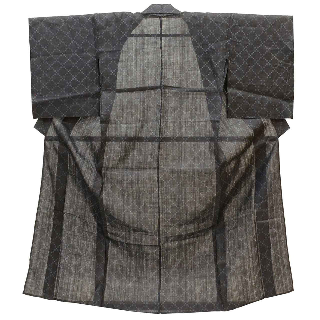 Vintage Japanese Kimono | Miyako Jofu | Black Linen | Kasuri Pattern | Antique | UNESCO Designated | Petite Size S | Sustainable | uu1209b