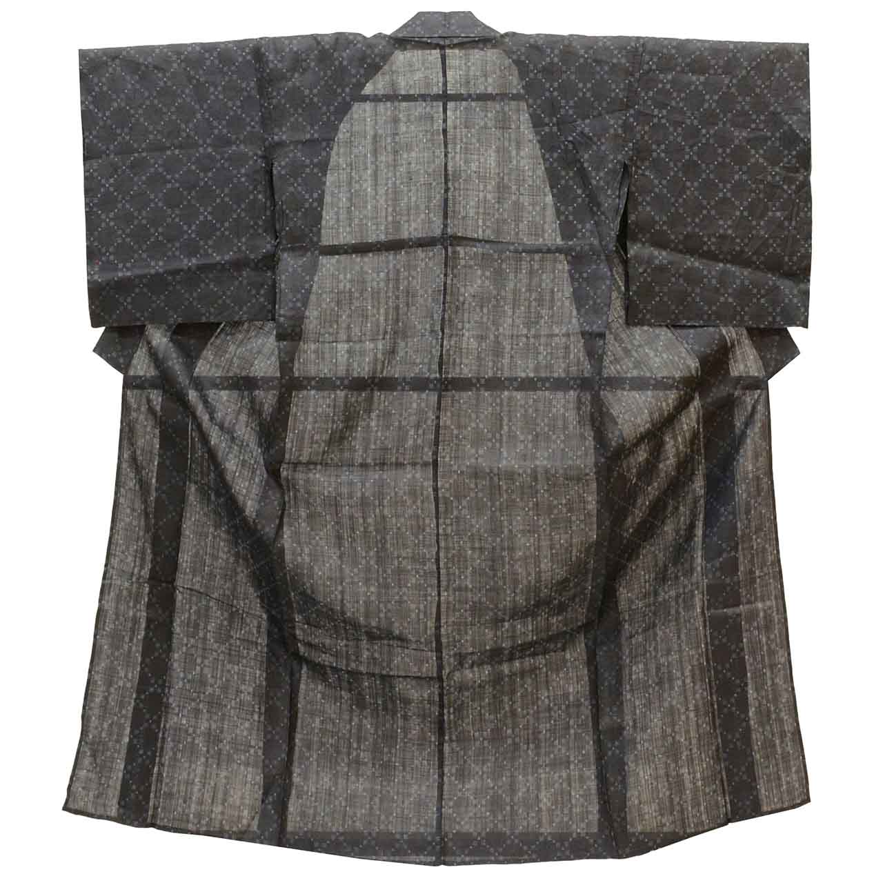 Vintage Japanese Kimono | Miyako Jofu | Black Linen | Kasuri Pattern | Antique | UNESCO Designated | Petite Size S | Sustainable | uu1209b