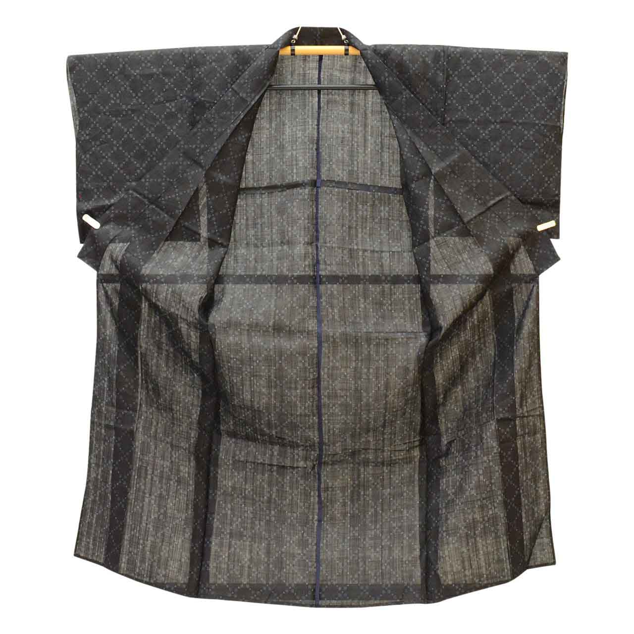 Vintage Japanese Kimono | Miyako Jofu | Black Linen | Kasuri Pattern | Antique | UNESCO Designated | Petite Size S | Sustainable | uu1209b